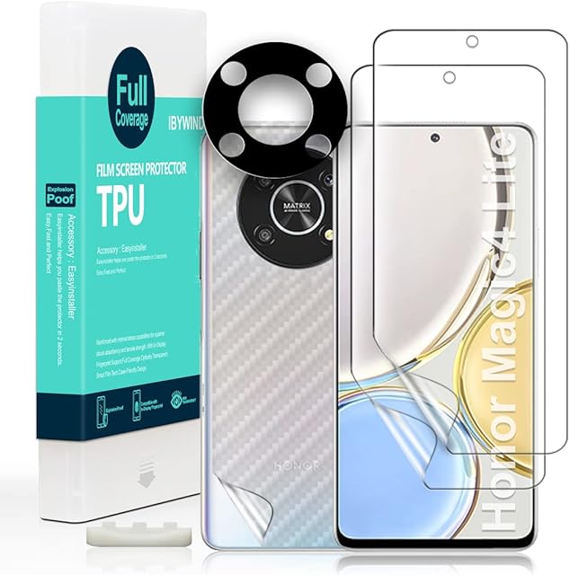 Ibywind Screen Protector For Honor Magic4 Lite 5G(6.81 Inches),with 2Pcs Flexible TPU Film,1Pc Camera Lens Protector,1Pc Backing Carbon Fiber Film [Fingerprint Reader,Easy to install]