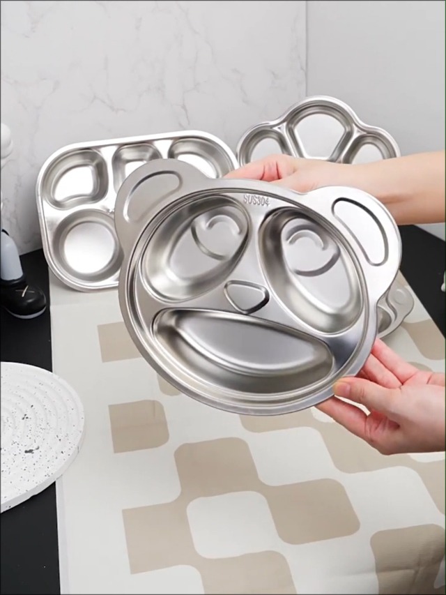 3 Stück Edelstahl Teller Mit Unterteilung - 23 Cm, Spülmaschinenfest