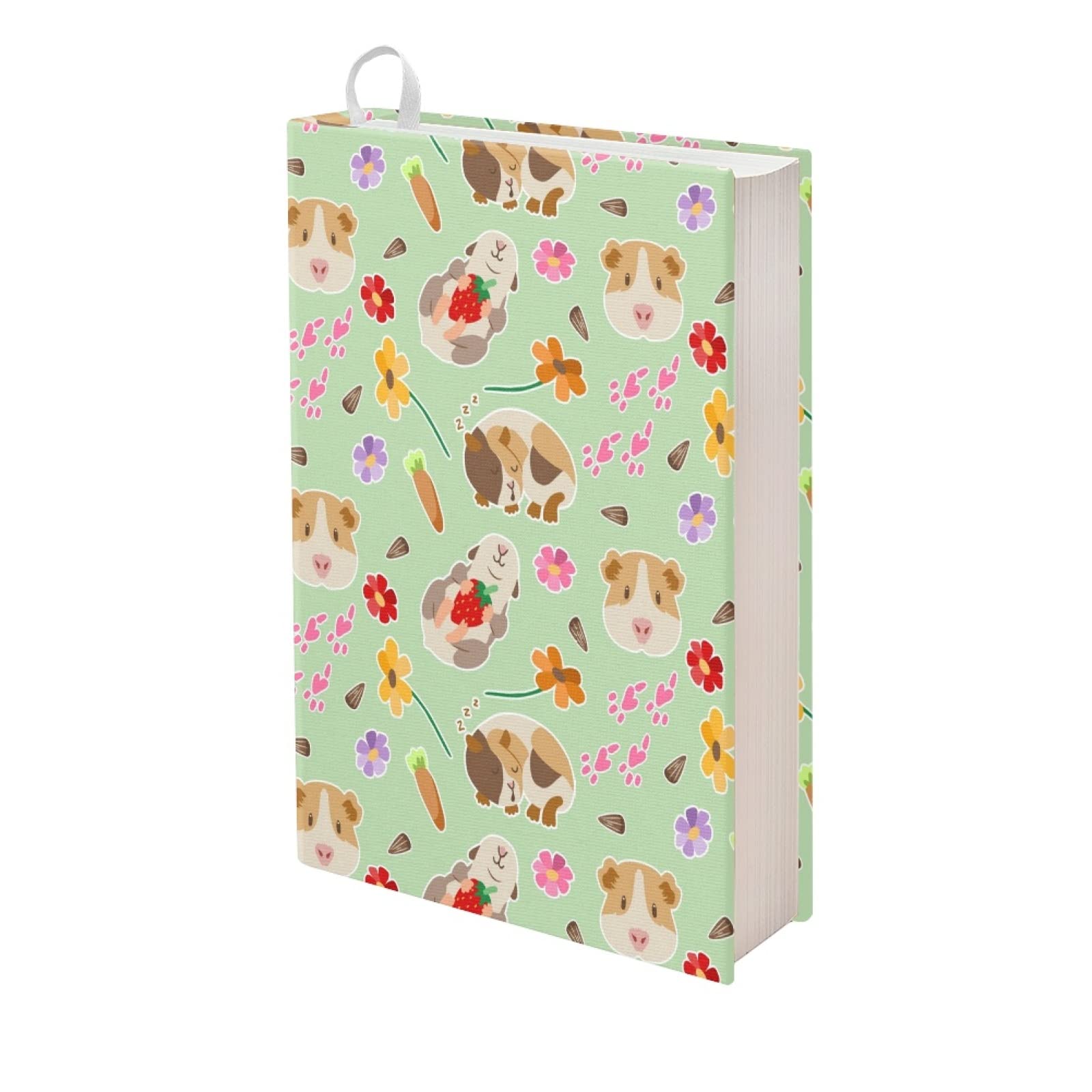 Kuiaobaty Green Book Sleeve Cover, Guinea Pigs Floral Print Stretchy Cloth Protector for Books Standard Size Notepad Organiser