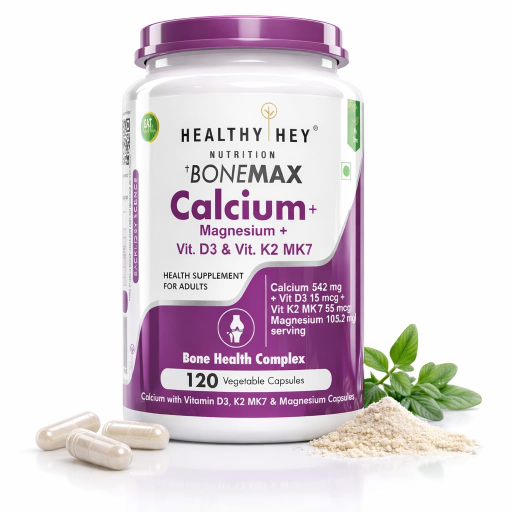 Calcium And Vitamin D3 Capsules | Calcium Capsules For Women & Men | Calcium Magnesium Supplements with Vitamin D3 + K2 MK7 - Bone Health & Joint Support (120 Capsules | 100% Veg)