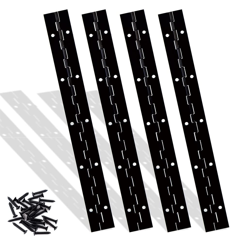 Doandgo Black 4Pcs 30Cm Piano Hinges 12" Continuous Hinges Stainless Steel 304 Long Cabinet Door Hinge For Diy Projects, Cabinet