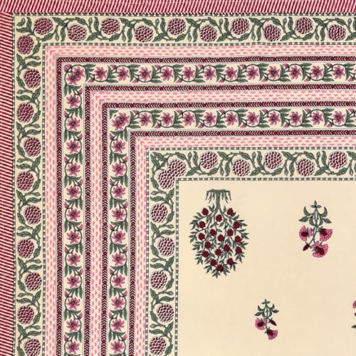 Image of Living Roots Ethnic Jaipur Block Print Double Cotton Bedsheet & 2 Pillow Covers, for Mattress Upto 6 inches Thick, No Colour Bleeding, Pink Colour, King Size 90 * 108 inches, 120TC (614-A)