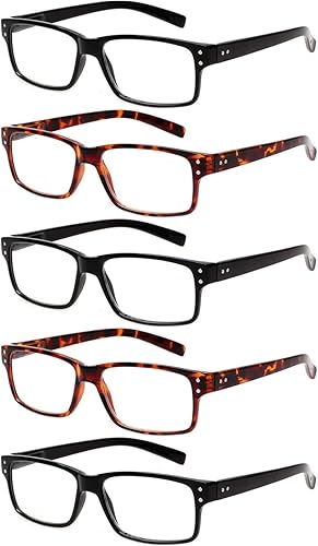 Juego de 5 lentes de lectura con bisagras para hombres y mujeres, Multi color, M