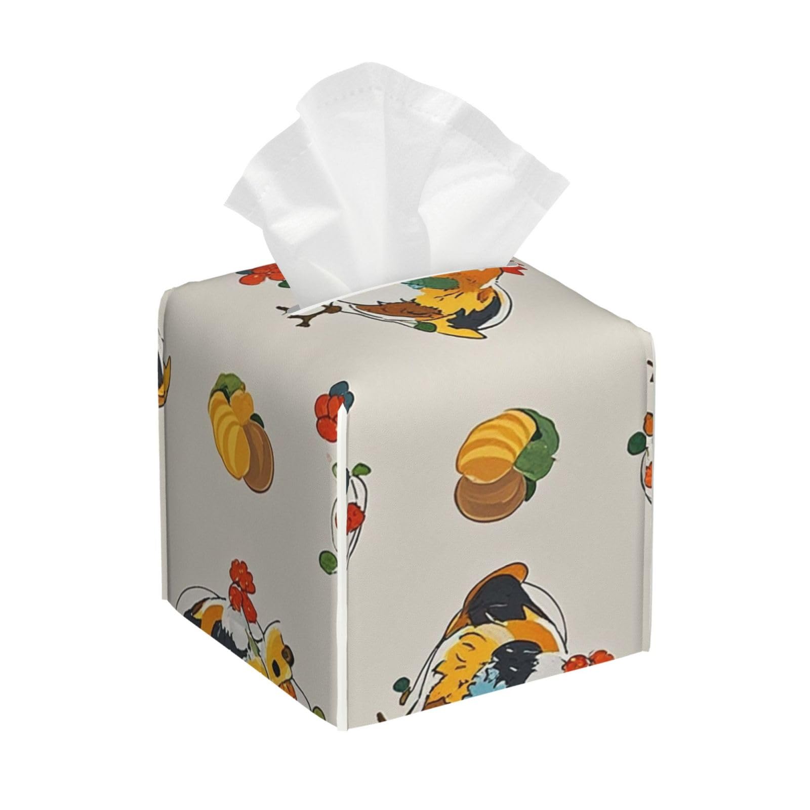 Pu Leather Cube Tissue Box Holders Modern Waterproof Square Tissue Box Cover Chicken Pattern Facial Paper Holder for Bathroom Kitchen Nightstand Office Home Decor
