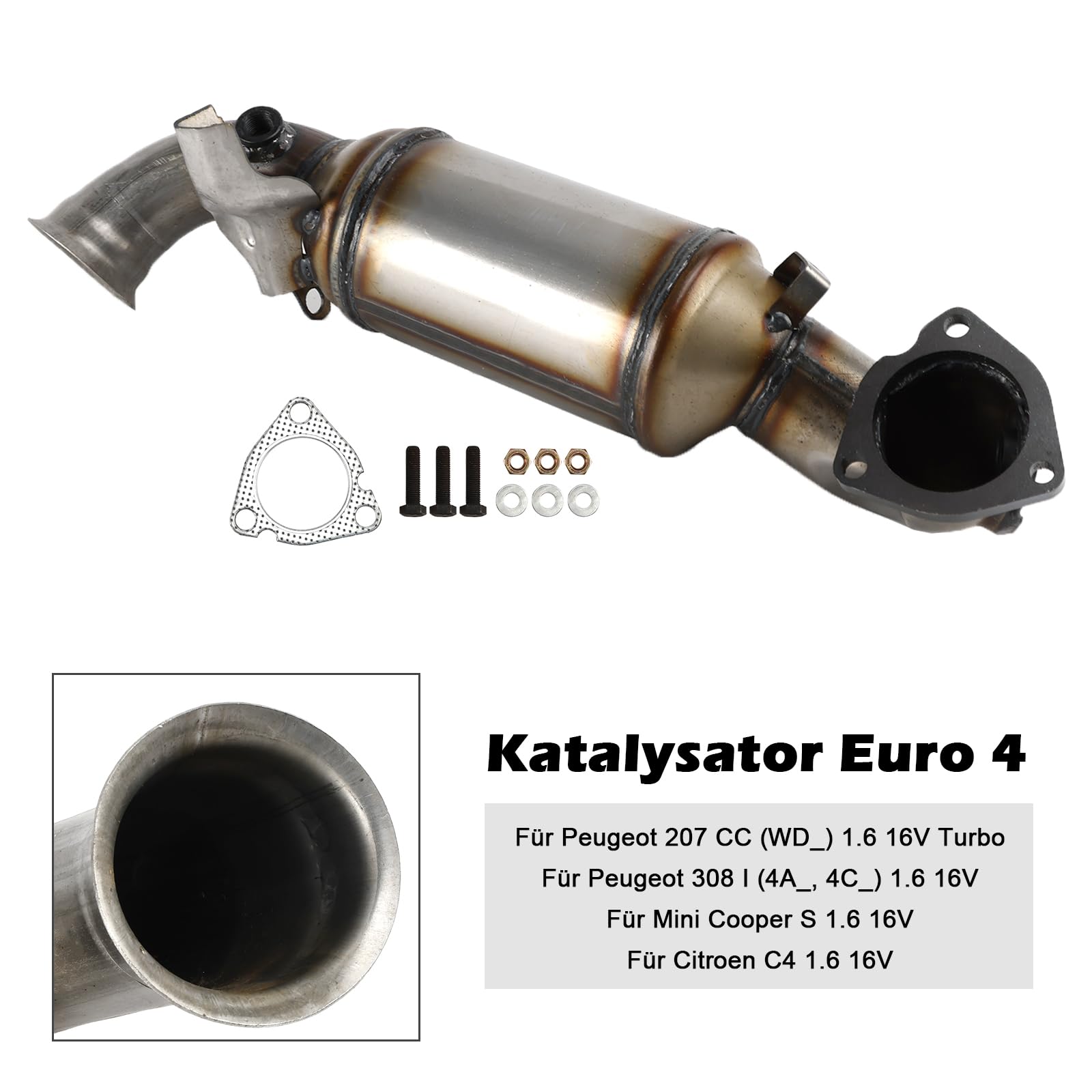 Topteng Catalytic Converter Apto para Peugeot 207 CC (WD_) 1.6 16V Turbo, 308 I (4A_, 4C_) 1.6 16V, Apto para Mini Cooper S 1.6 16V, Apto para Citroen C4 1.6 16V