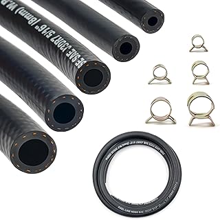 Fuel Line Hose Kit 5FT 5PCS With 25Pcs Clamps, 3/8" 5/16" 1/4" 1/2" 3/16" ID High Performance 300PSI, Push Lock Reinforced Rubber NBR Automotive Fuel Line For Small Engines
