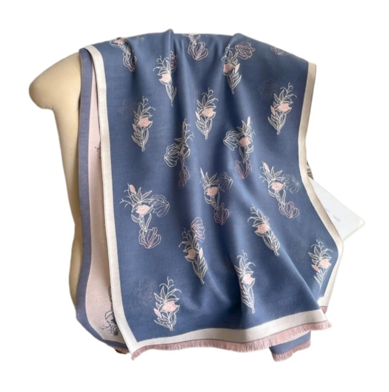 Habrur Bufanda Chal Fular Bufanda Cálida De Doble Cara para Mujer, Chal con Estampado De Flores Y Otoño De Invierno, Grueso Estolas Bufandas (Color : BLU, Size : 190 * 65cm)