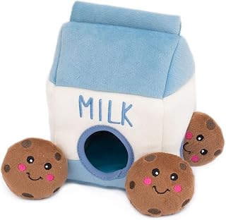 ZippyPaws Burrow Milk & Cookies Interactive Hide & Seek Squeaky Dog Toy - Boredom Buster Puzzle for Small Medium Dogs