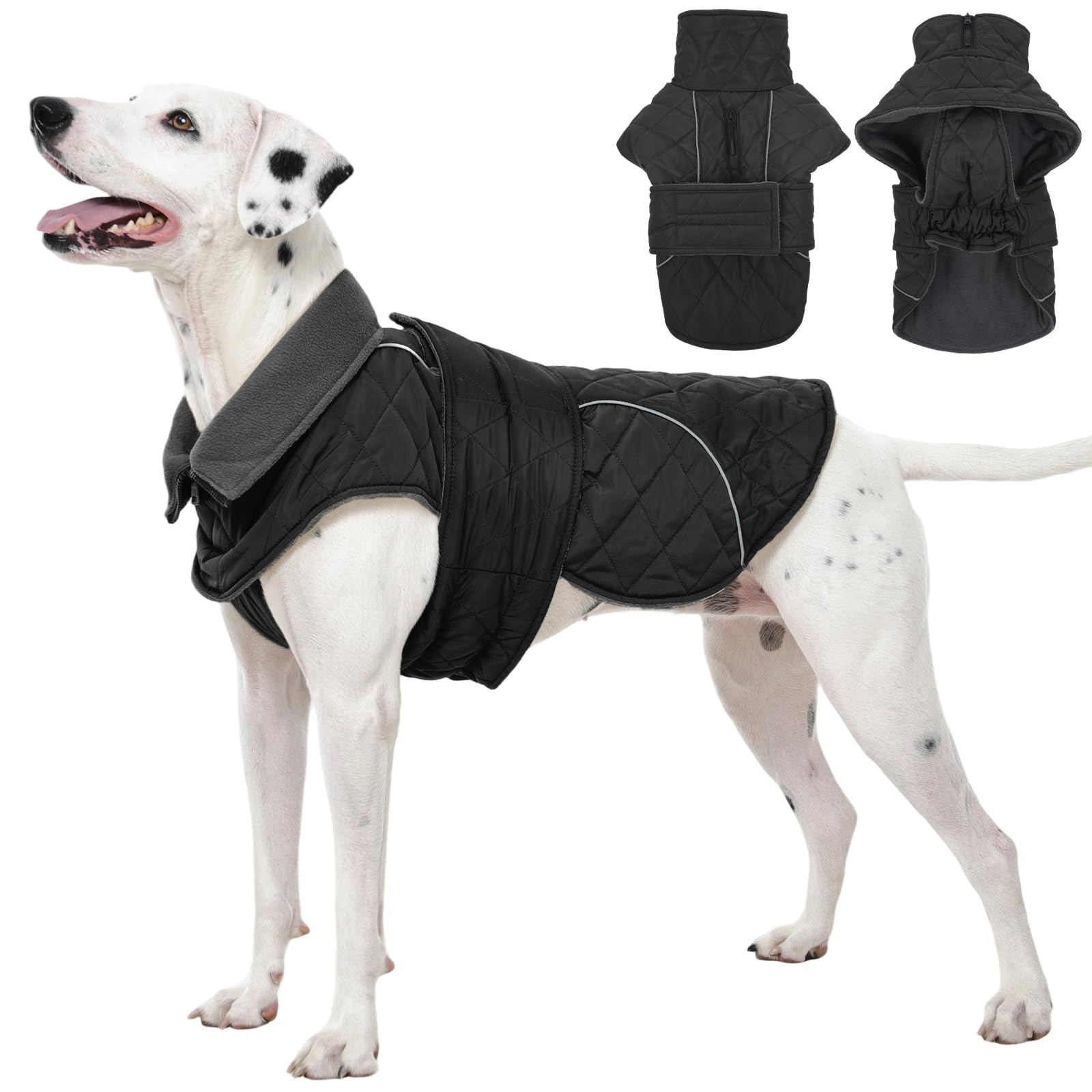 Kuoser Abrigo de invierno para perro, talla XL, chaqueta impermeable y cálida para perro con agujero de cremallera para correa, ropa ajustable para mascotas, gris oscuro, XL