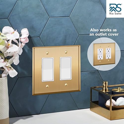 Miniatura 2 de Rio Salto Placa de pared para interruptor de doble luz dorada de metal dorado o placa de pared, placa de pared para receptáculo, cubiertas de