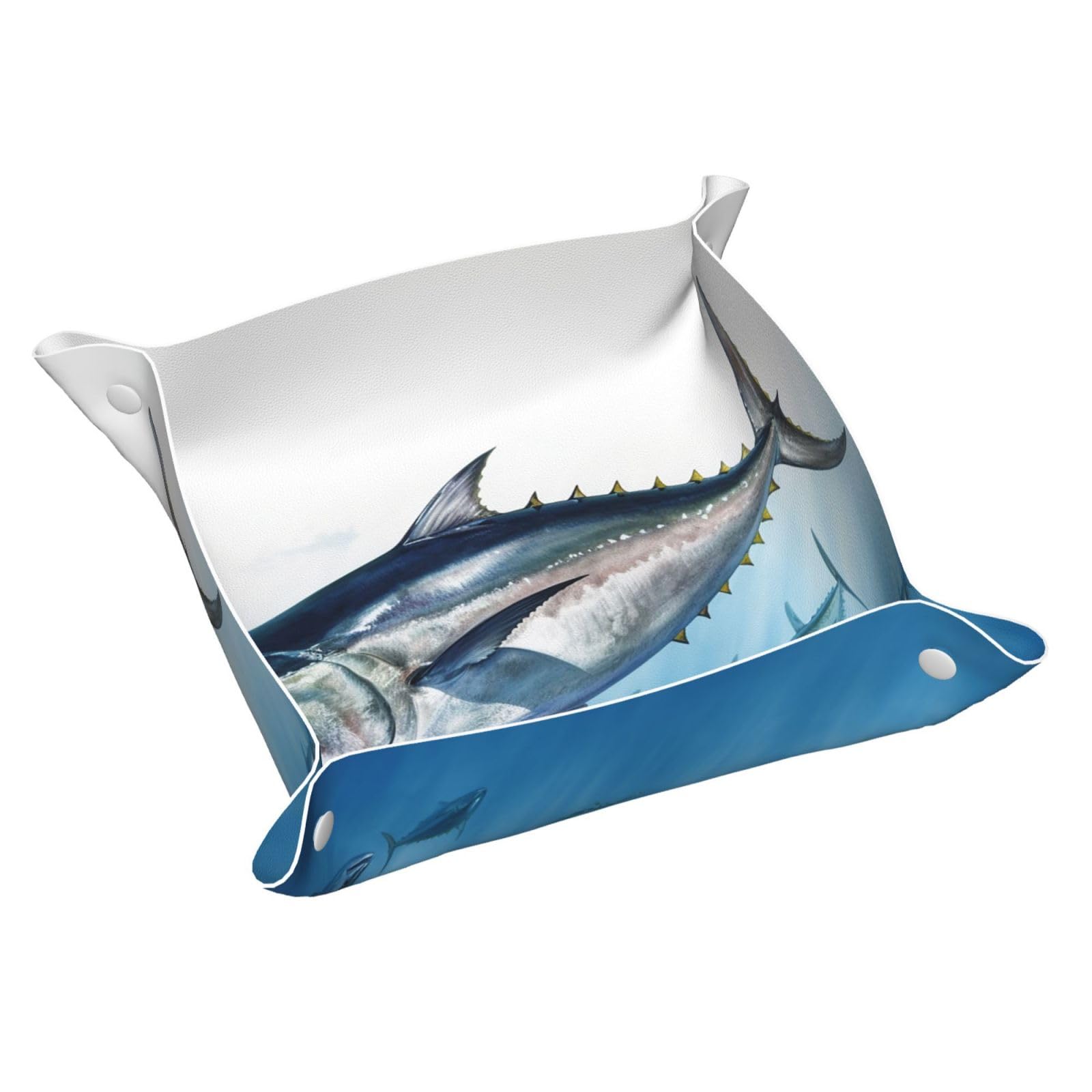 Small Valet Tray Desktop Storage Organizer, Pu Leather Catchall Bedside Vanity Tray Bluefin Tuna Thunnus Nightstand Caddy Holder for Remote Controller, Keys,Coin, Jewelry