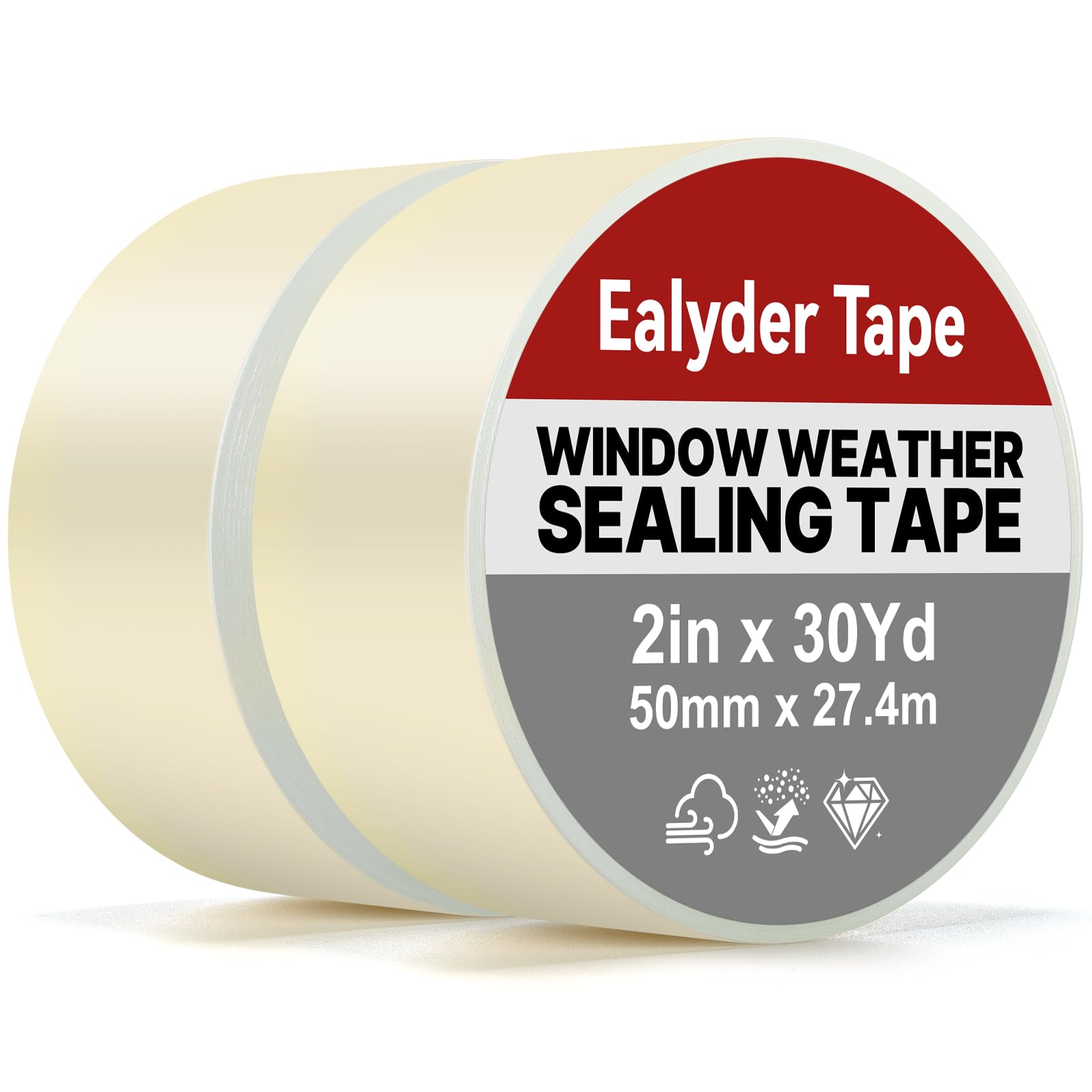 2 Rolls Transparent Window Weather Sealing Tape 50mm x 27.4m, Clear Window Insulation Draft Isolation Sealing Film Tape, Surface-Safe for Doors Gap Sealing, No Residue, Removes Cleanly