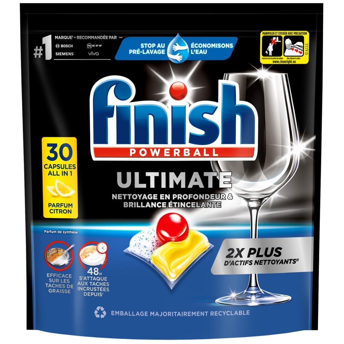 Finish Ultimate - Cápsulas de limón para lavavajillas, 5 paquetes de 30 cápsulas