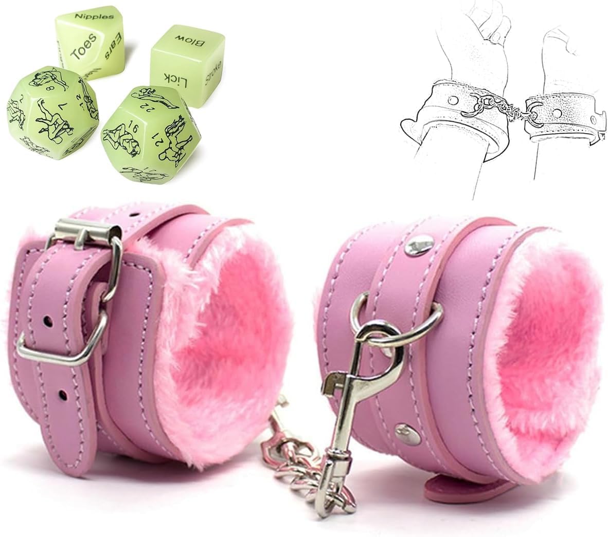 1 Pair Pink Soft Leather Bangles Hand-Ankle Cuffs Bracelet Hand Cuffs for Women Bed Restraint Set SM Adult Sex Toys for Women Men Couples Sweater Yoga