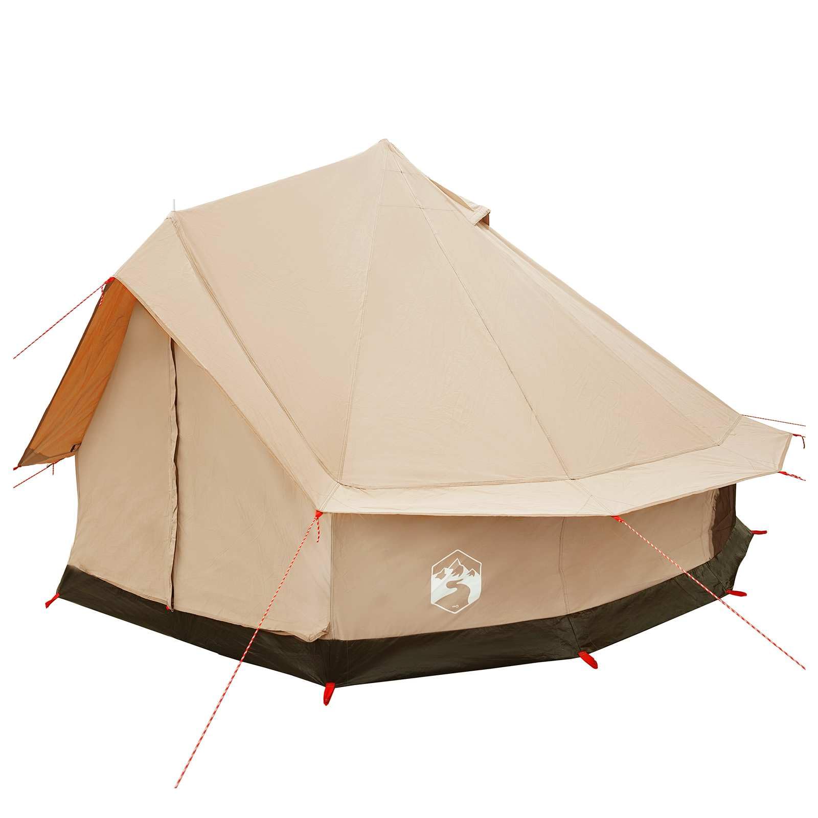 Familienzelt 6 Personen aus Polybaumwolle, Großes Gruppenzelt 300x300x198 cm für Camping und Outdoor, Modernes Pyramidenzelt mit Mesh-Belüftung und Zubehör, Farbe Creme