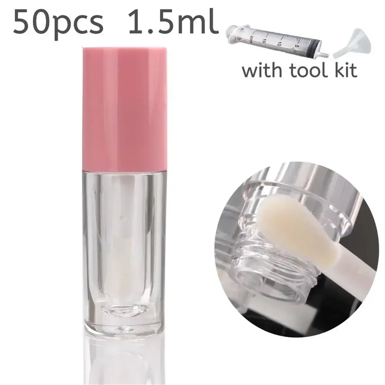 Lot de 50 tubes de rouge à lèvres transparents de 1,5 ml en plastique pour échantillons fendus, rose, 1.5ml