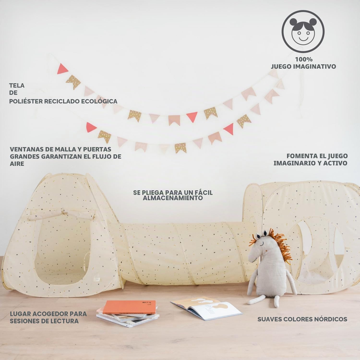 3 Sprouts Tienda con Túnel Infantil, Plegable, Terrazo Beige