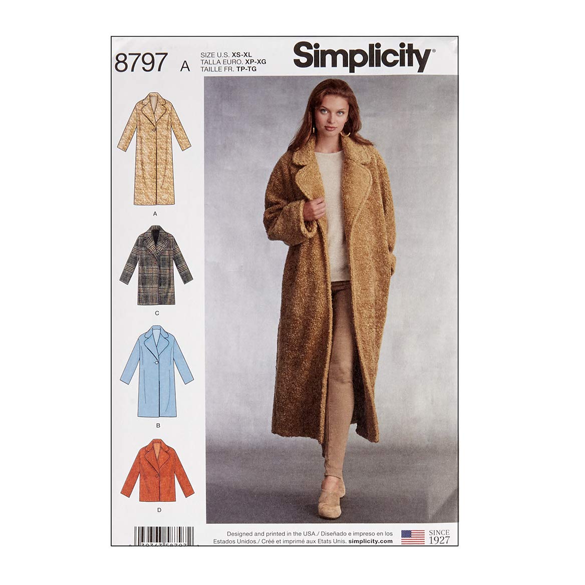 Simply Creative Group Simplicity 8797 Misses Loose Fitting Lined Coat A (Sizes XS-S-M-L-XL)