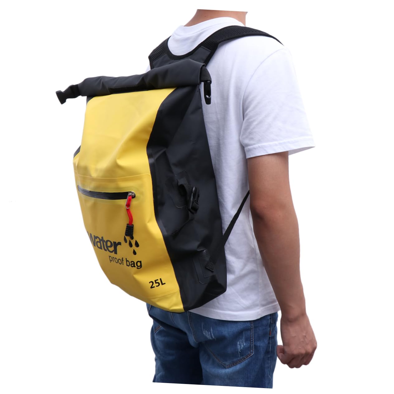 Dry Bag 25l in Pvc Nero, Zaino Idrorepellente per Vacanze Estive