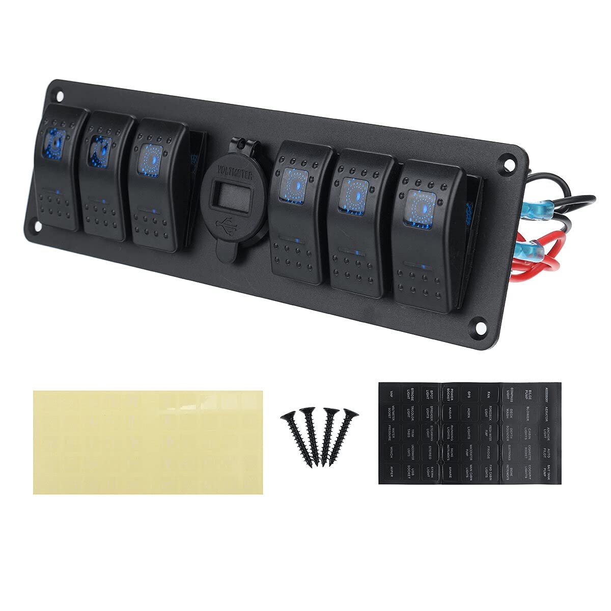 Pannello Switch Rocker A 6 Bande Con Voltmetro Caricabatterie Usb Qc 3.0 - Blu