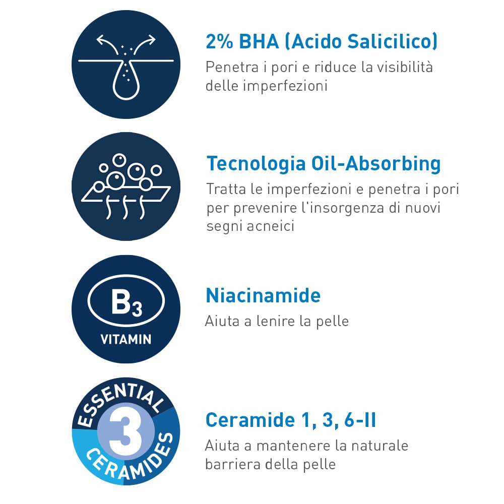CeraVe Detergente Controllo Imperfezioni, Per Pelle Grassa con Tendenza Acneica, Azione Purificante, Imperfezioni Ridotte, Con Acido Salicilico e Argilla Purificante e Routine Correlate al Prodotto