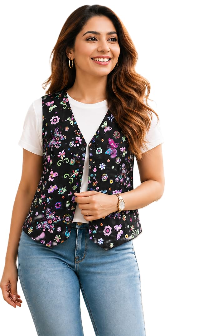 Women's Floral Butterfly Printed Sleeveless V-Neck Waistcoat-picture-10