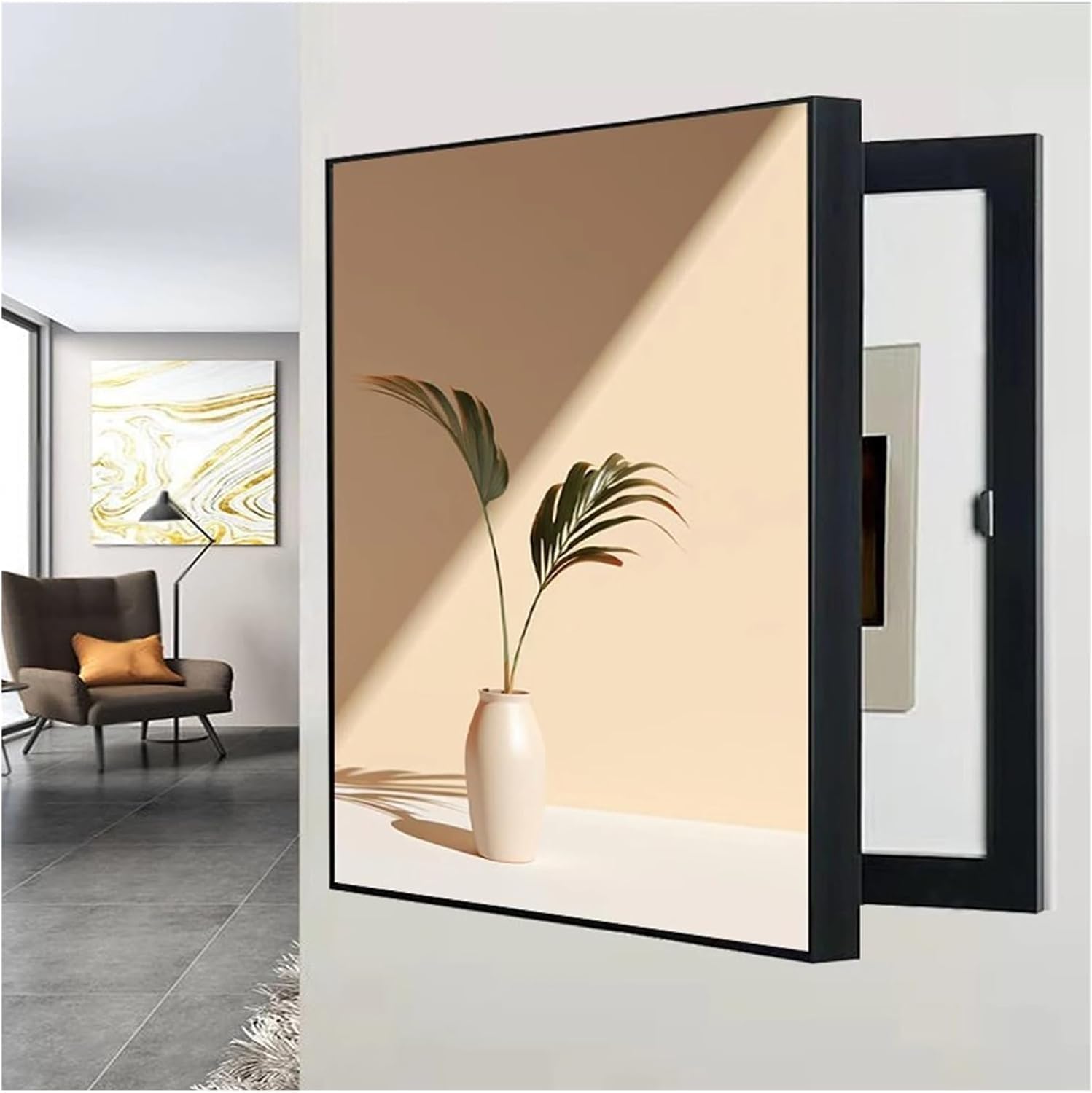 Wall Mounted Electrical Panel Cover Modern Meter Box Decorative Painting Hidden Circuit Breaker Panel Fuse Box Cover Cabinet with Ps Frame,B,60x80cm/23.6x31.5inch