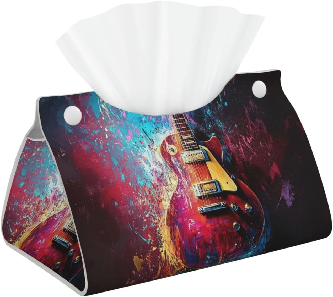 Tissue Box Cover, Long Modern PU Leather Tissue Box Holder, Can be Used for Bathroom Dressing Table, Bedside Table, Office Desk & Car 7.9"X4.9"X4.5" - Music Guitar