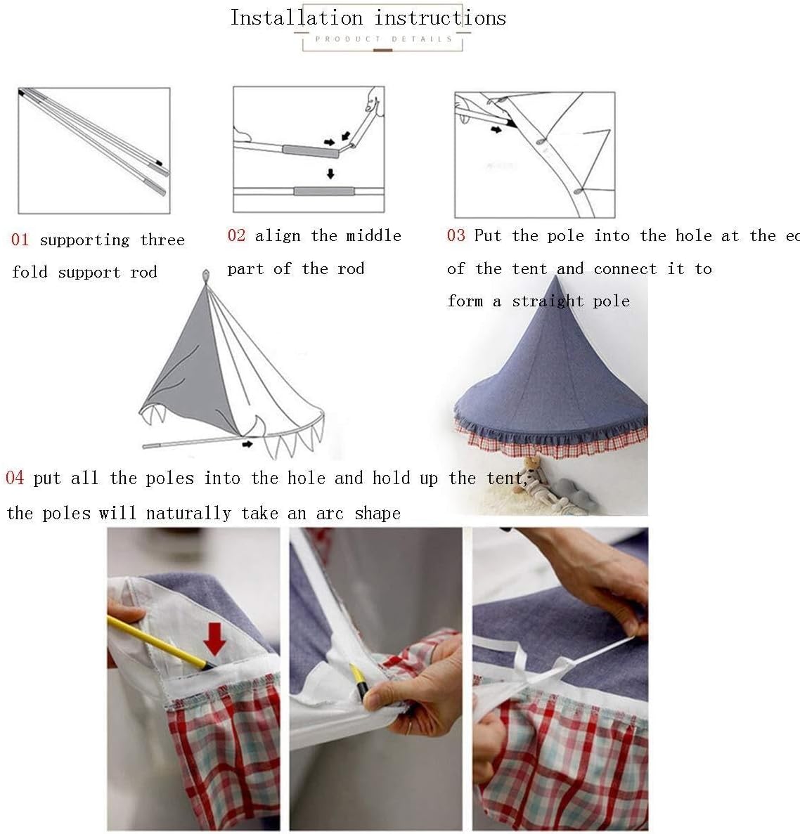 Princess Bed Canopy with Triangle Lace, Round Dome Curtains for Kids Room, Reading Nook Tent, Decorative Play Tent with Stars, Soft & Breathable(White,1.1m)