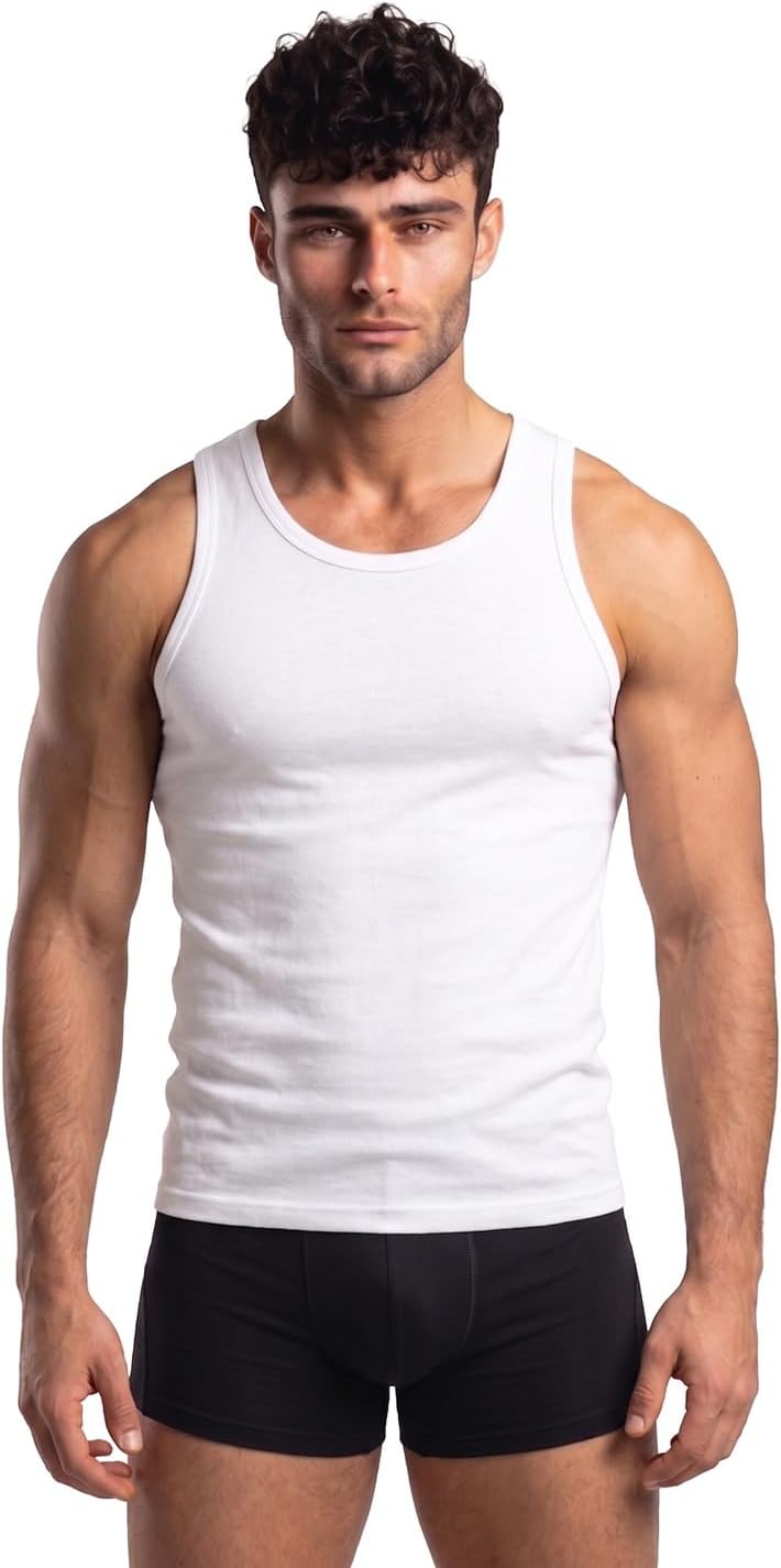 Menโs Cool It Vest โ Pack of 1 | 100% Combed Cotton | Keeps you 3degrees cooler | N9 Cool It Technology | Doesnโt lose shape , MoistureโActivated Heat Reduction | Super Soft | Scoop Neck| Cool Vest | Style 10075