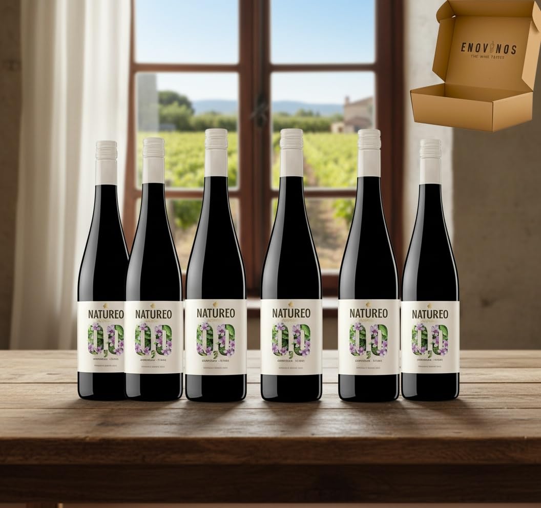 Vino Natureo Garnacha Syrah Vino Tinto desalcoholizado - Bodegas Torres - 6 botellas de 75 cl - Mejor Vino Sin Alcohol - Mejor Seleccion ENOVINOS THE WINE BRAND