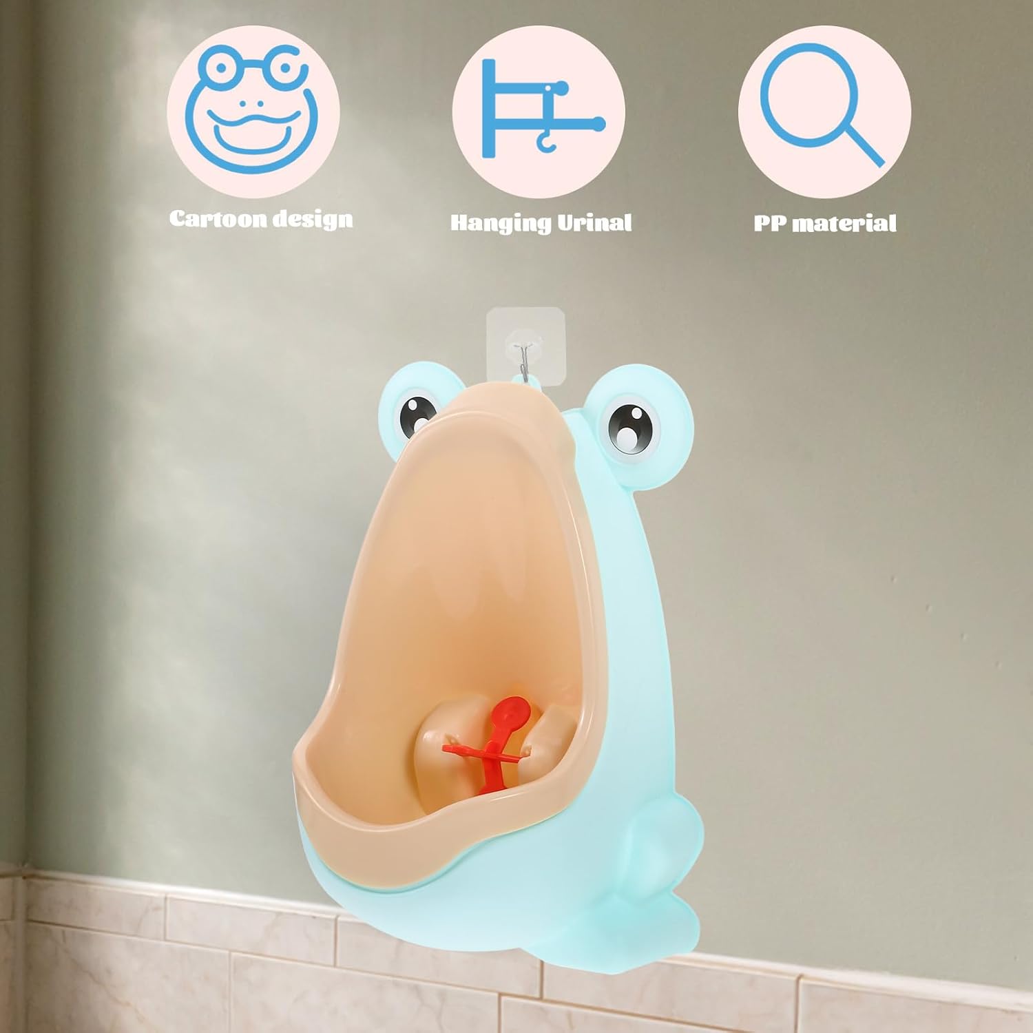 Kisangel 1pc Boys Standing Potty Training Urinal with Cartoon Durable Material Installation Methods Hook Suction Cup Standing Light Green