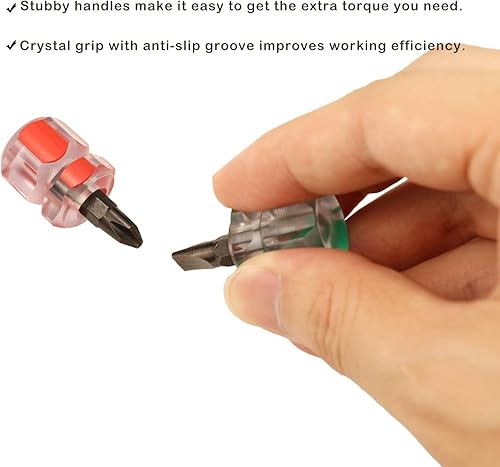 Miniatura 4 de Juego de mini destornilladores rechonchos destornillador de bolsillo ultra corto para espacios estrechos, 4 piezas con cabeza plana y cabeza Phillips