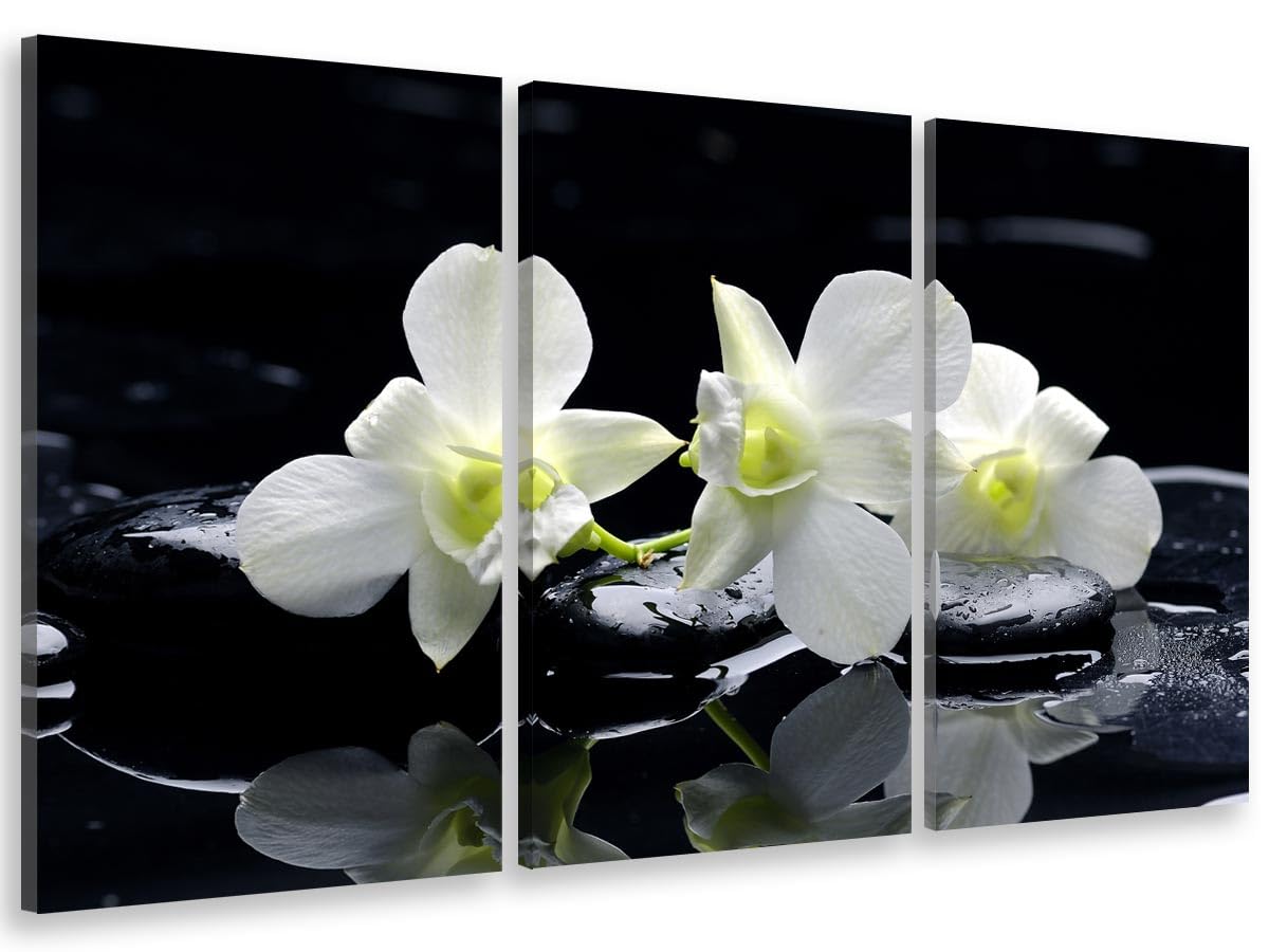 Tableau triptyque Tableau Photo Zen orchidées et Galets - 90x60 cm - Made in France - 90x60
