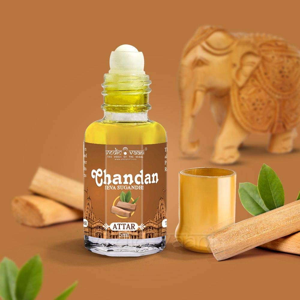 Vedic VaaniNatural Chandhan - Sandalwood Sugandhi Attar, Ittar Aroma Fragrance Perfume Oil, Roll-On for Prabhu Seva, Puja & Rituals of God and Goddess, Religious Ceremonies