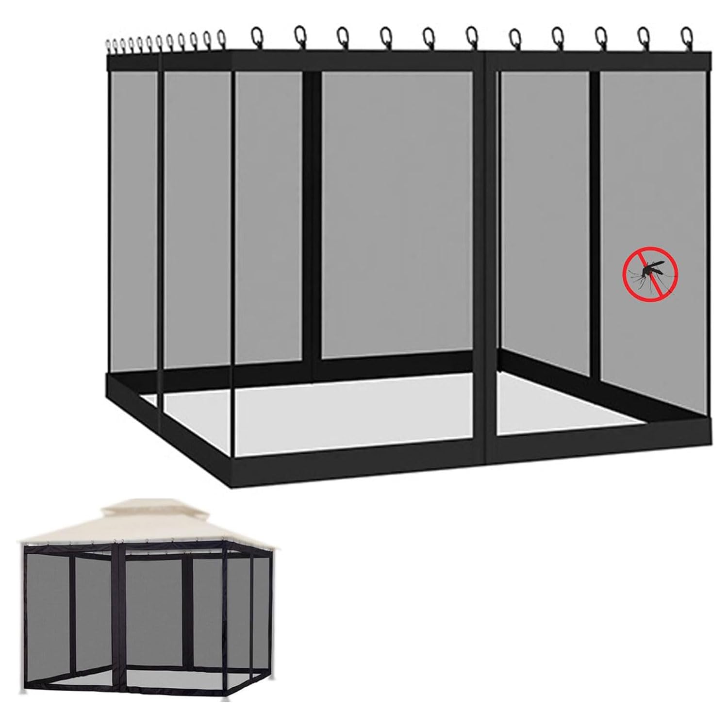 zanzariera a tenda da esterno per Gazebo Padiglione pergola resistente Rete di Ricambio Universale con Cerniera Protezione Anti-Insetti per Esterni Patio Giardino e Baldacchino (Nero, 3 * 3.6M)