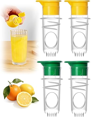 Exprimidor de limón con tapa de rosca, 4 exprimidores manuales con filtro, exprimidor portátil de cítricos para limón, lima, naranja, exprimidor de