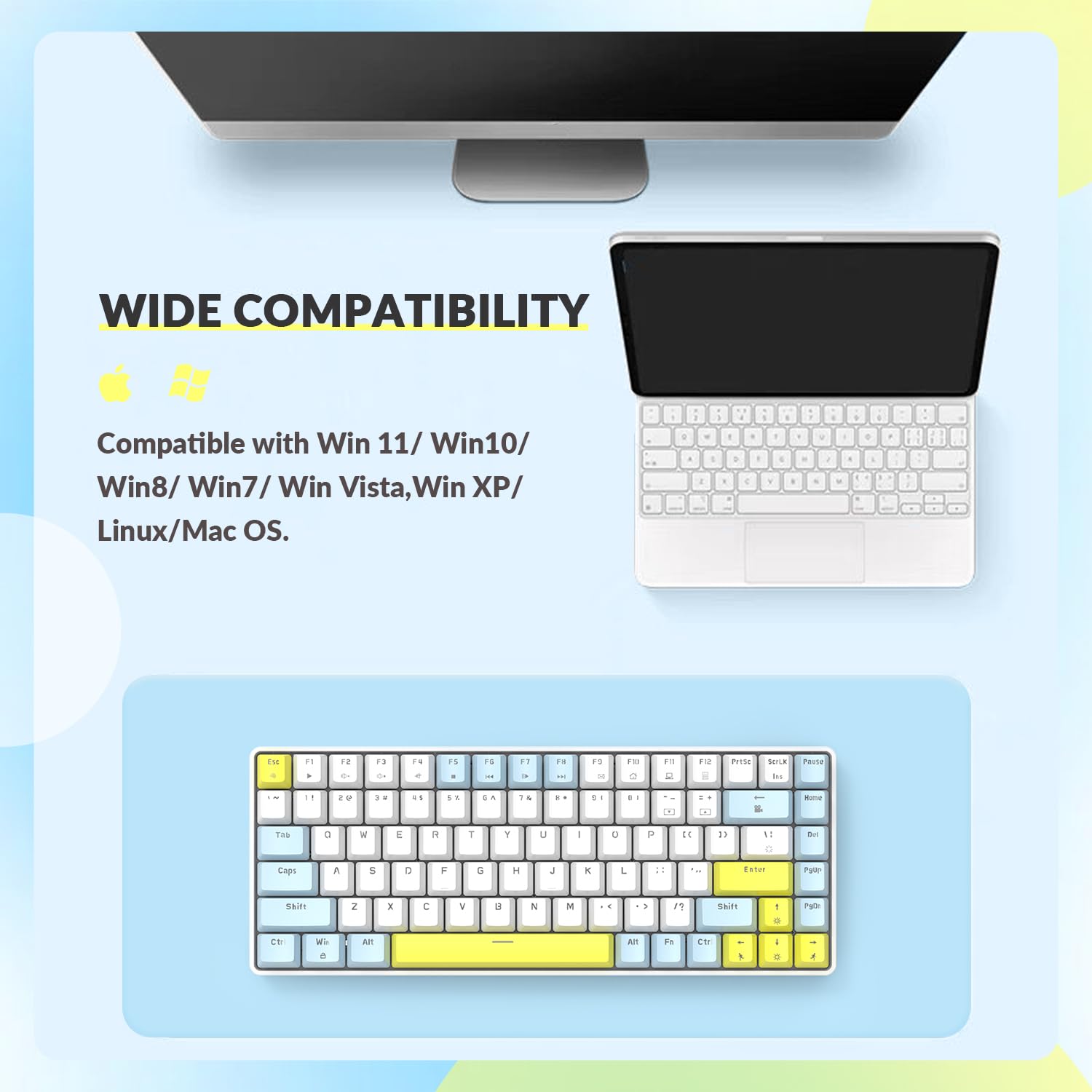 LexonElec RK-84 Tastiera meccanica portatile da gioco, retroilluminata a LED arcobaleno, compatta, 84 tasti, mini tastiera da ufficio cablata, con interruttore blu, per Windows, laptop, PC, Mac,