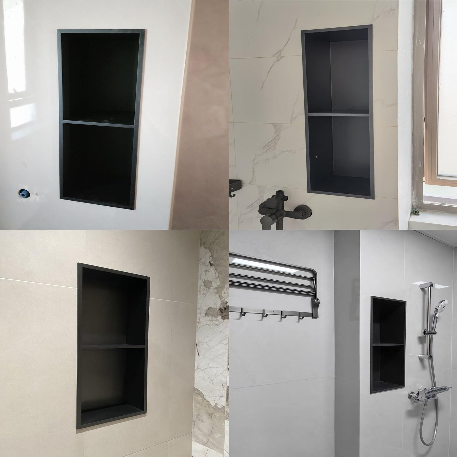 Nicchia Insert Piastrella Pronto Incasso Parete Doccia Organizer Inossidabile Acciaio Integrato Bagno Ripiano Senza Piastrella Necessario Nera(12.6x12.6x4.92in)