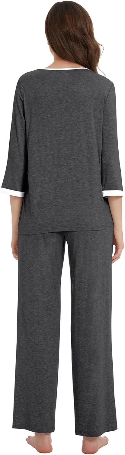 WiWi Womens Pajamas Viscose from Bamboo Super Soft Pajama Set 3/4 Sleeve Sleepwear Cooling Pjs with Pockets S-XXL - Image 2