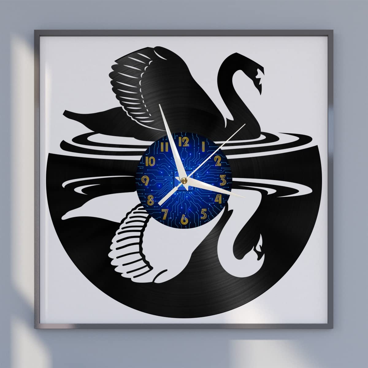 Horloge murale pour cuisine et maison motif cygne épuré