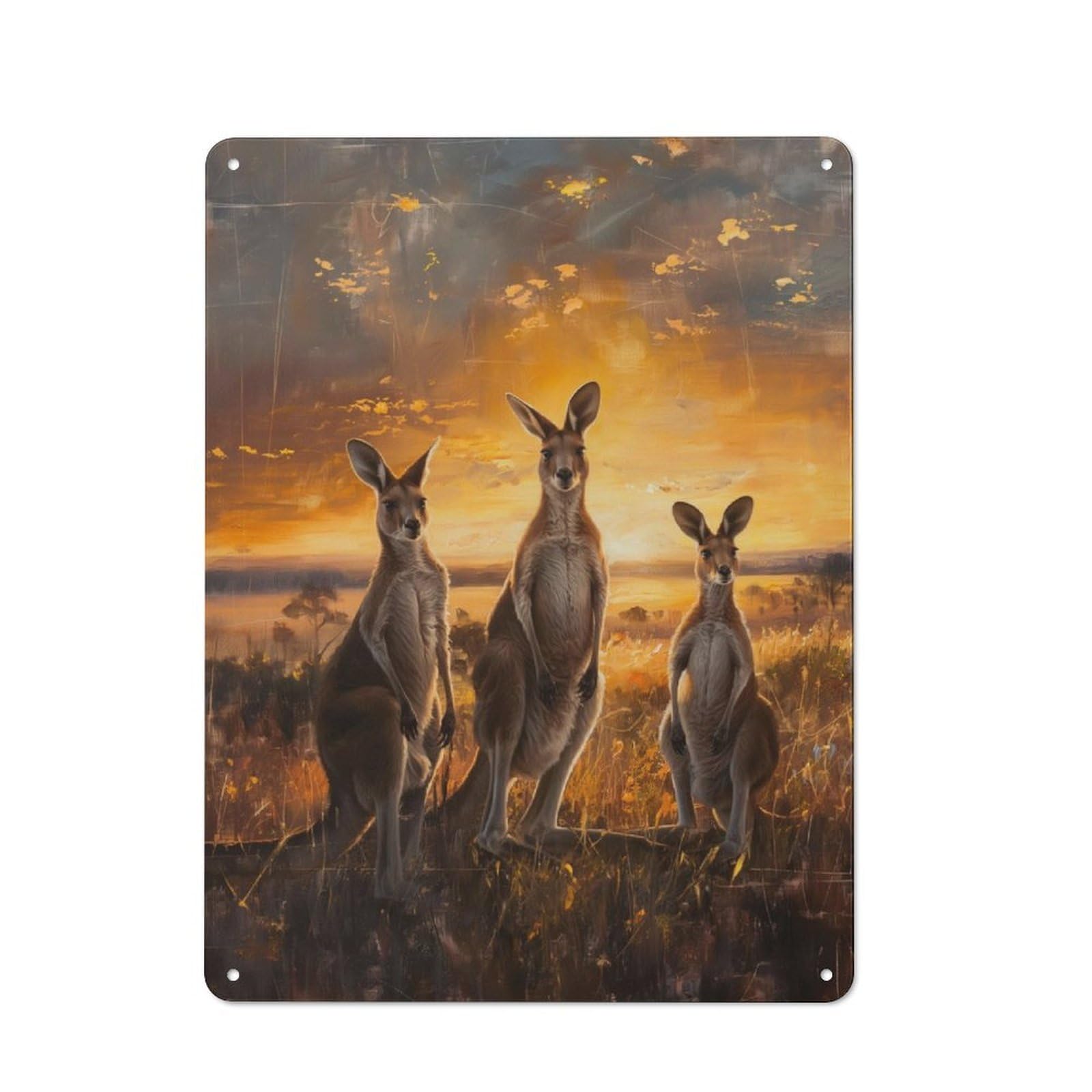Junmoney Kangaroos Sunset Painting Vintage Metal Plaque 40X30cm For Dining Room Or Kitchen, For Dining Room Decor Fans