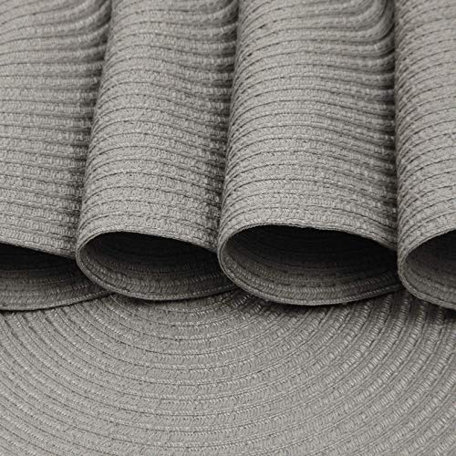Image of SHACOS Round Braided Placemats Set of 6 Thick Fabric Circle Grey Place Mats Woven Table Mats for Dining Tables 15 inch (Gray, 6)
