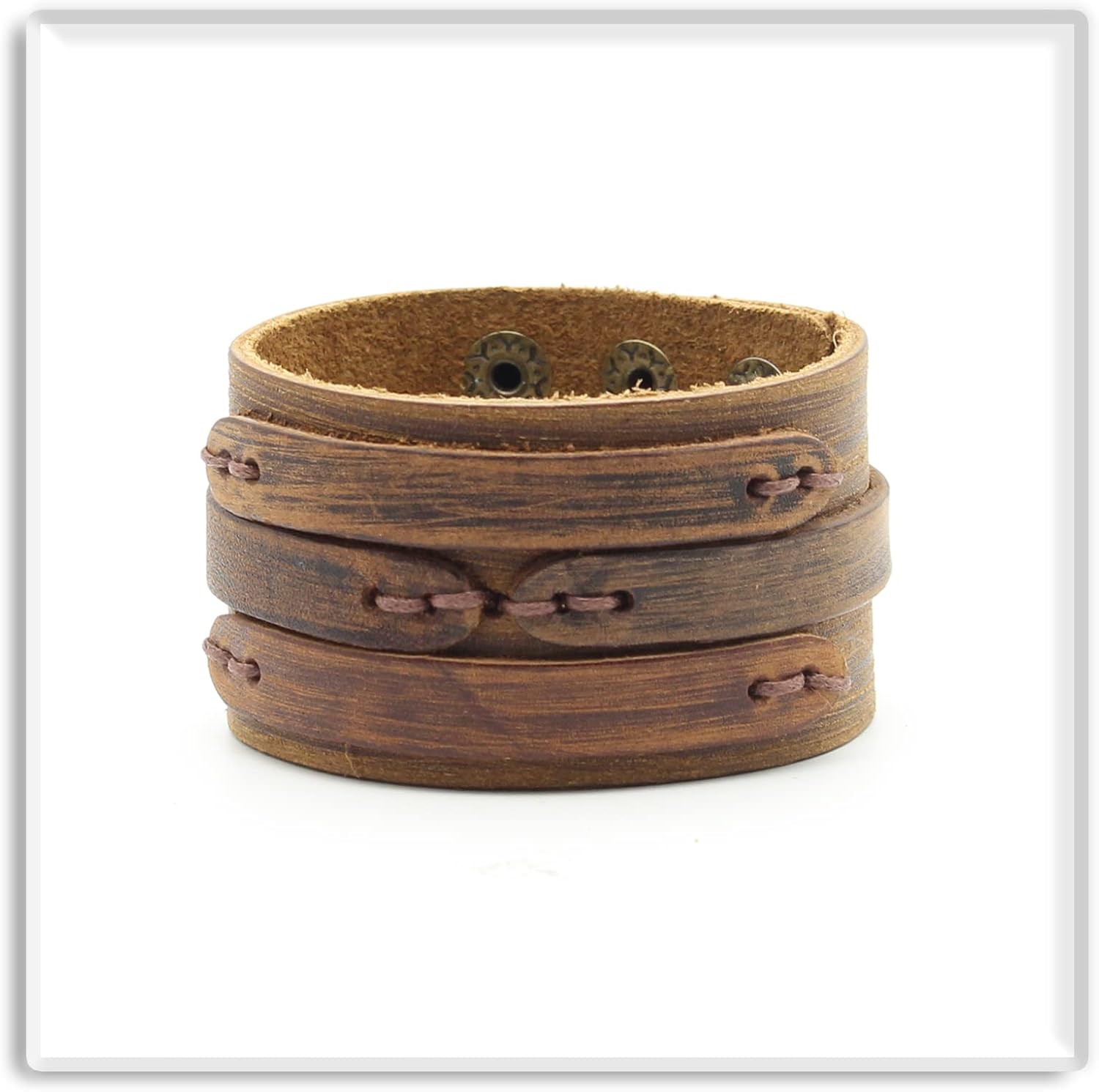 Xusamss Punk Rock Strap Wristband Wide Leather Cuff Bracelet - Image 2