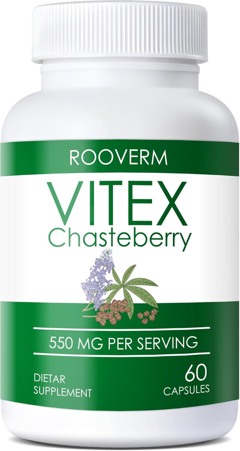 ROOVERM 550mg Organic Chaste Tree Extract - Vitex Agnus Castus Fruit, Herbal Supplement for Women, Non-GMO, Gluten-Free - 60 Capsules