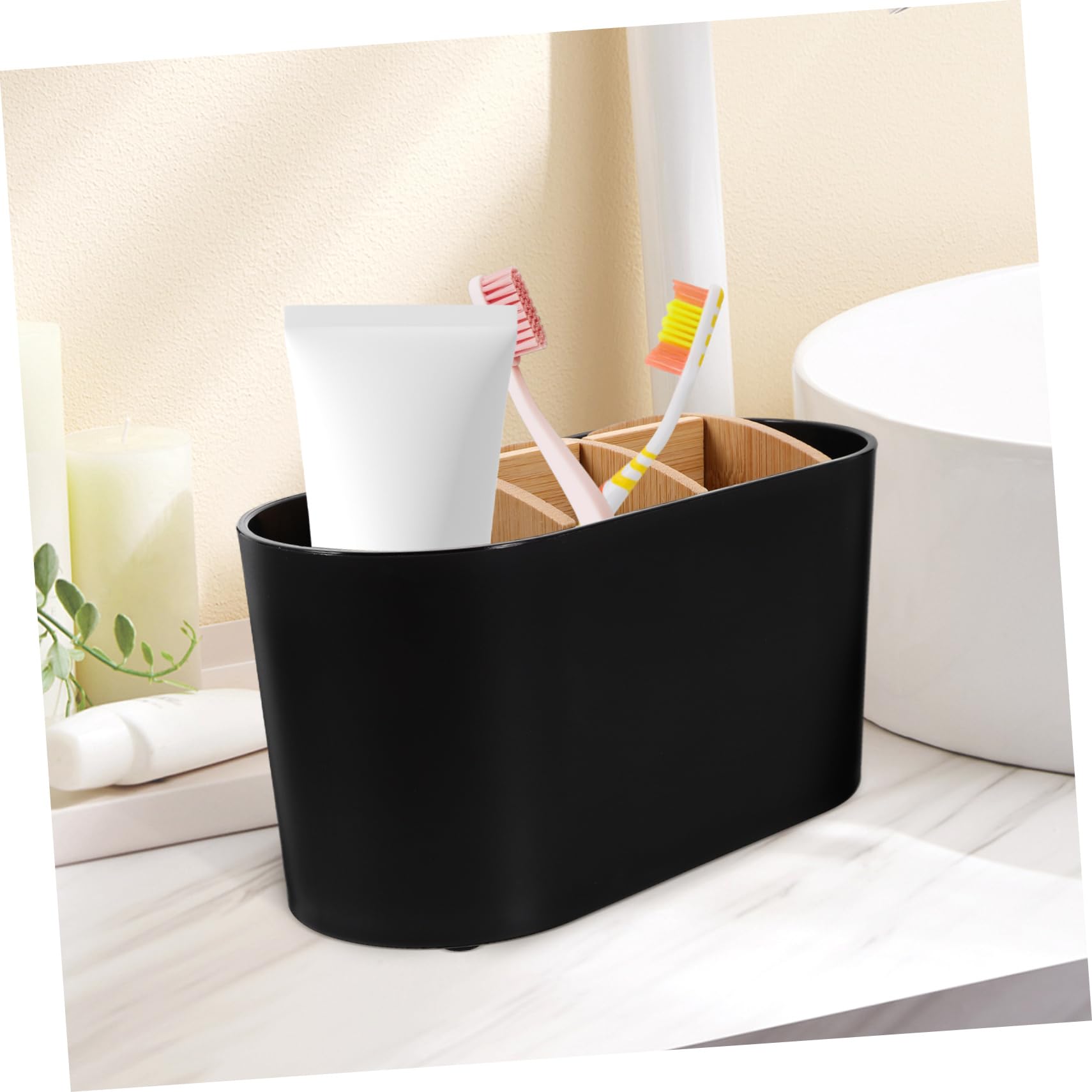 Cabilock 4piezas Soporte para Cepillos De Dientes y Pasta De Dientes De Bambú Organizador De Baño Desmontable y Antideslizante para Mantener El Mostrador Ordenado Desorden