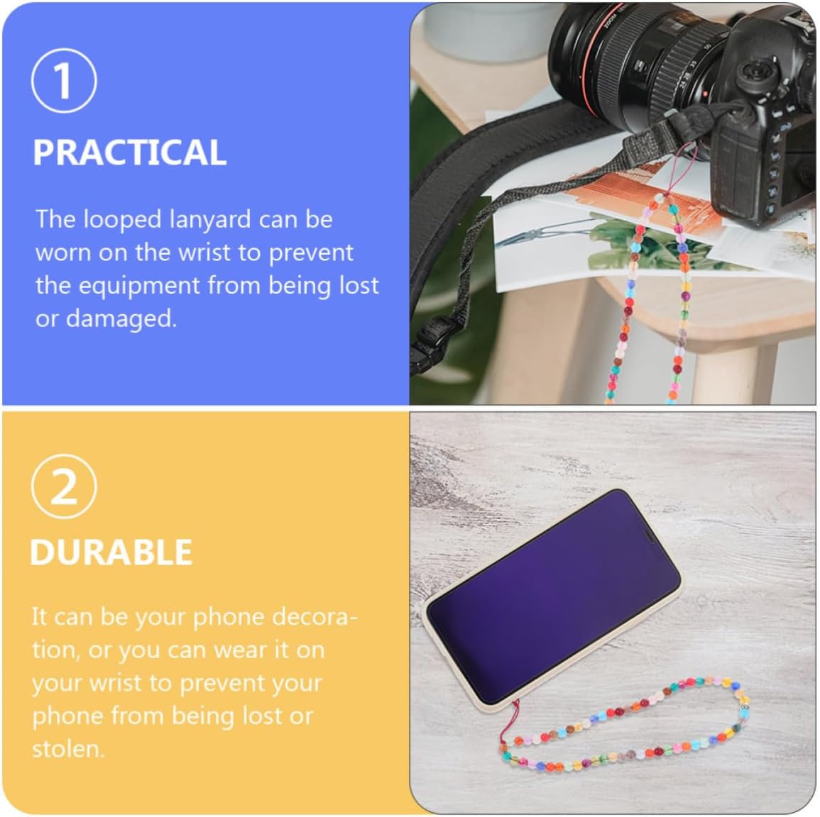 2pcs Beaded Phone Charm Resin Hanging Lanyard for Devices and Camera image 3