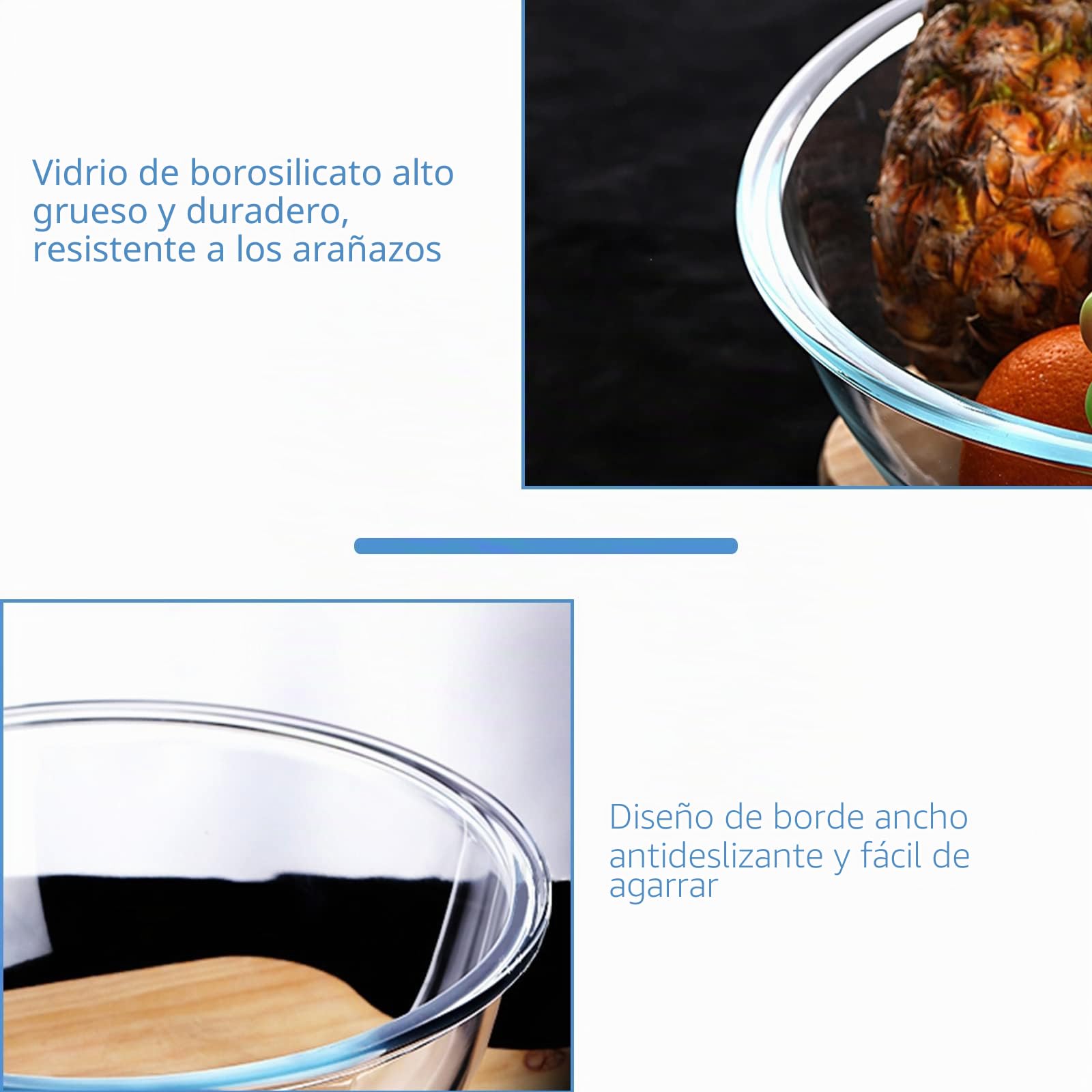 WhiteRhino Juego de 4 cuencos de vidrio con tapas, cuencos de vidrio resistentes al calor (3.7 cuartos de galón, 2.1 cuartos de galón, 1.1 cuartos de galón)