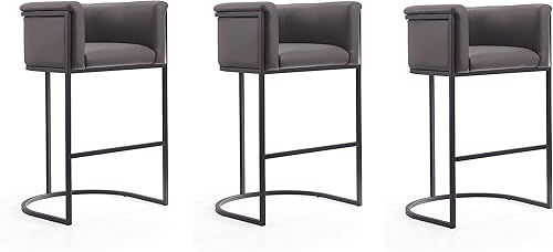 Miniatura 12 de Manhattan Comfort Cosmopolitan - Taburete de bar, asiento tapizado de piel sintética, marco de metal negro con reposapiés, respaldo semicírculo,