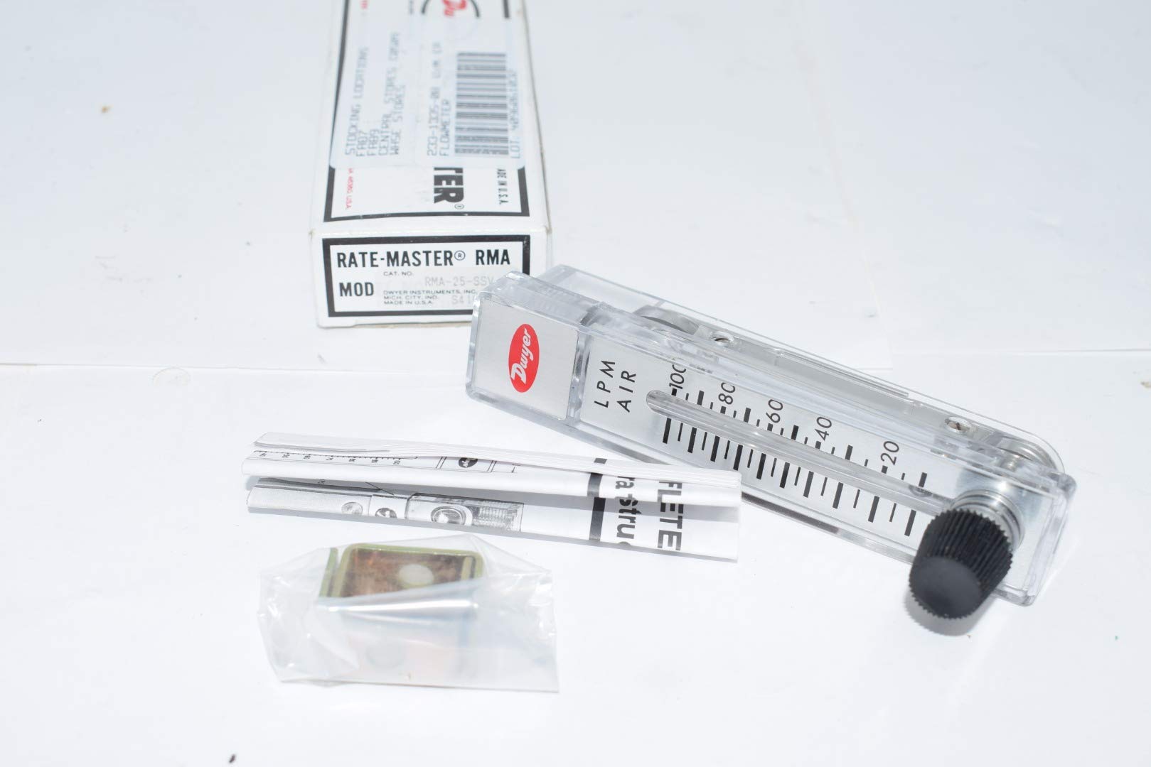 Dwyer Rate-Master Flowmeter, RMA-25-SSV, 4% Acc, 10-100 LPM air, SS Valve, PC Body-picture-22